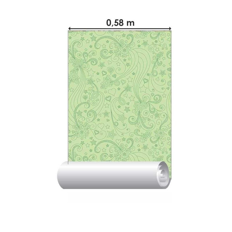 Papel de Parede Adesivo Estrelas e Corações Verde N05251 - Papel na Parede