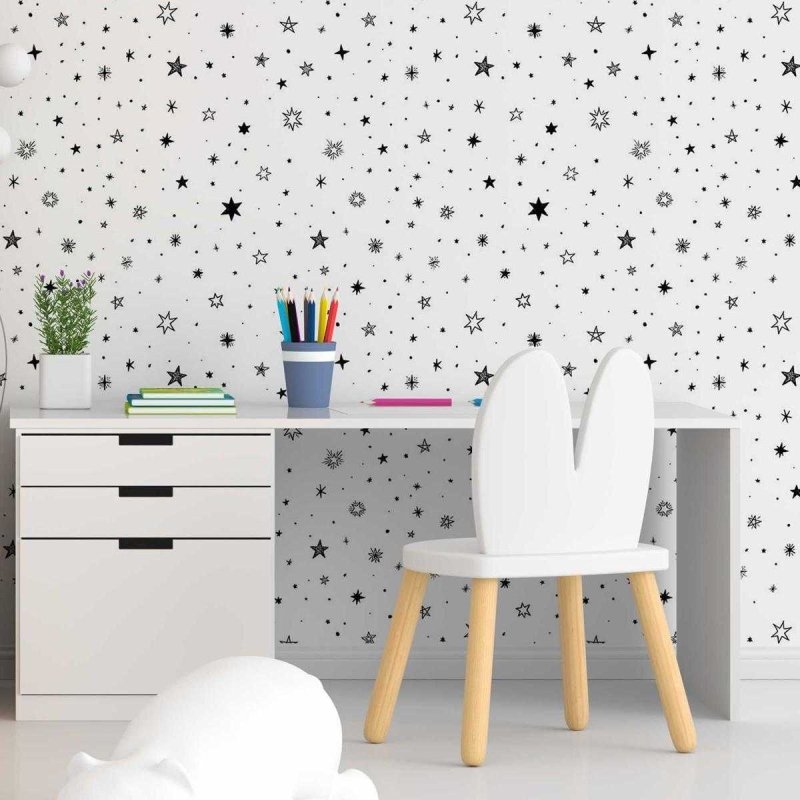 Papel de Parede Adesivo Estrelas Preto e Branco N05065 - Papel na Parede