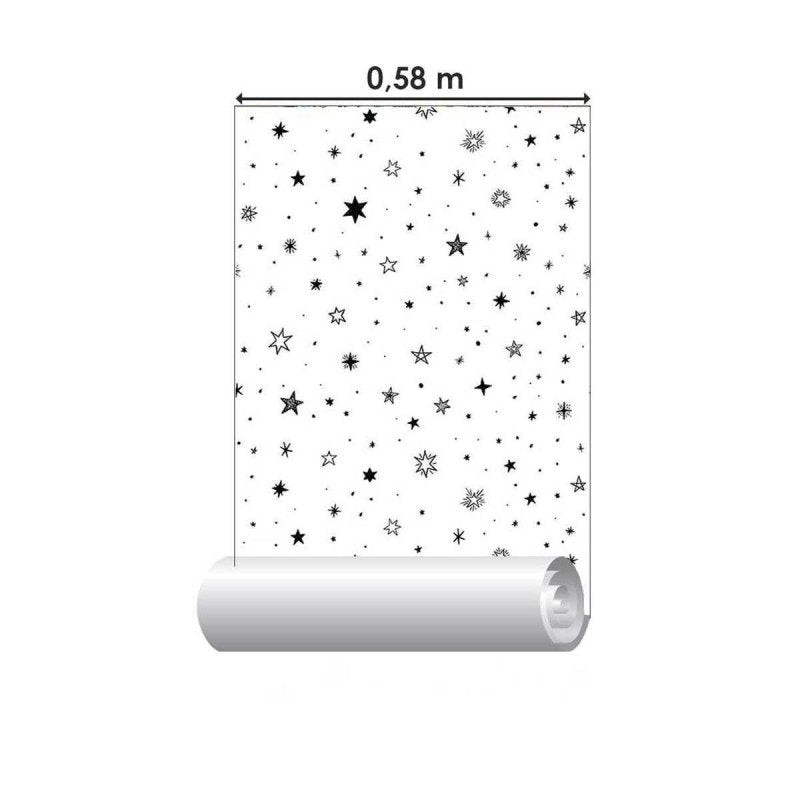 Papel de Parede Adesivo Estrelas Preto e Branco N05065 - Papel na Parede