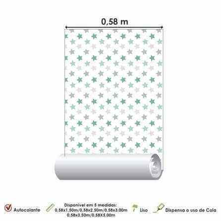 Papel de Parede Adesivo Estrelas Verde e Cinza 541062799 - Papel na Parede