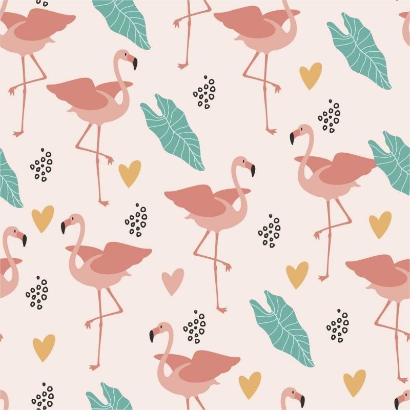 Papel de Parede Adesivo Flamingo Folhas Corações N05193 - Papel na Parede