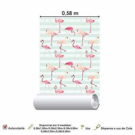 Papel de Parede Adesivo Flamingo Tropical 0858572 - Papel na Parede