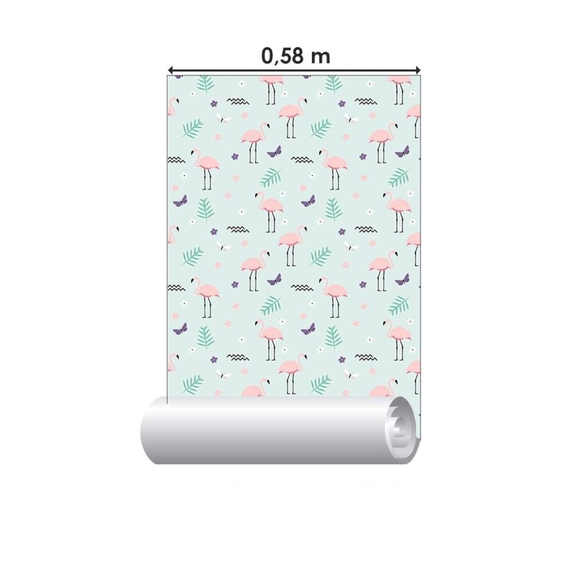 Papel de Parede Adesivo Flamingos e Borboletas N09061 - Papel na Parede