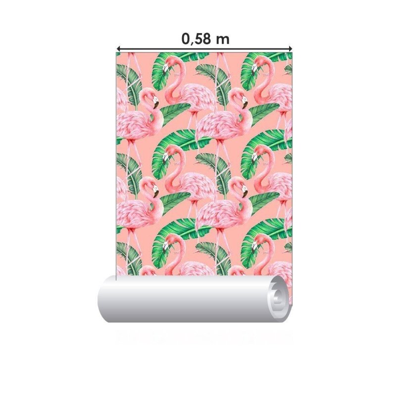 Papel de Parede Adesivo flamingos e folhas N014052 - Papel na Parede