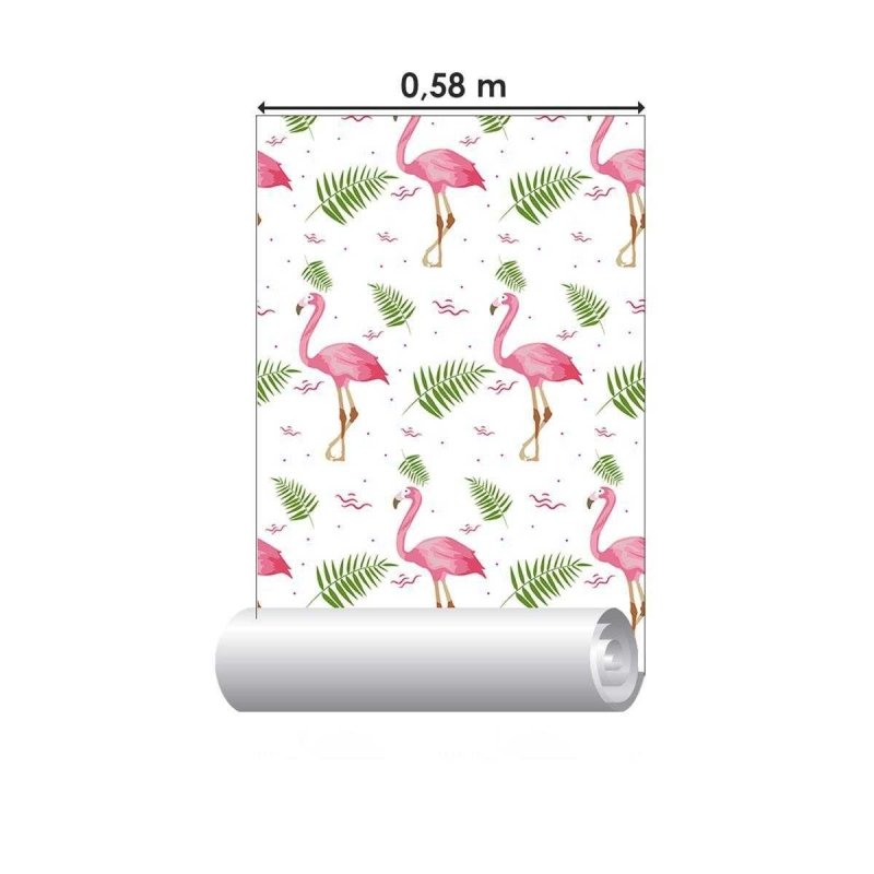 Papel de Parede Adesivo Flamingos e Folhas N04300 - Papel na Parede