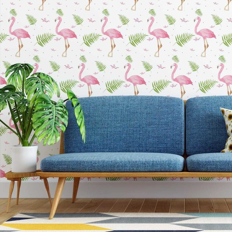 Papel de Parede Adesivo Flamingos e Folhas N04300 - Papel na Parede