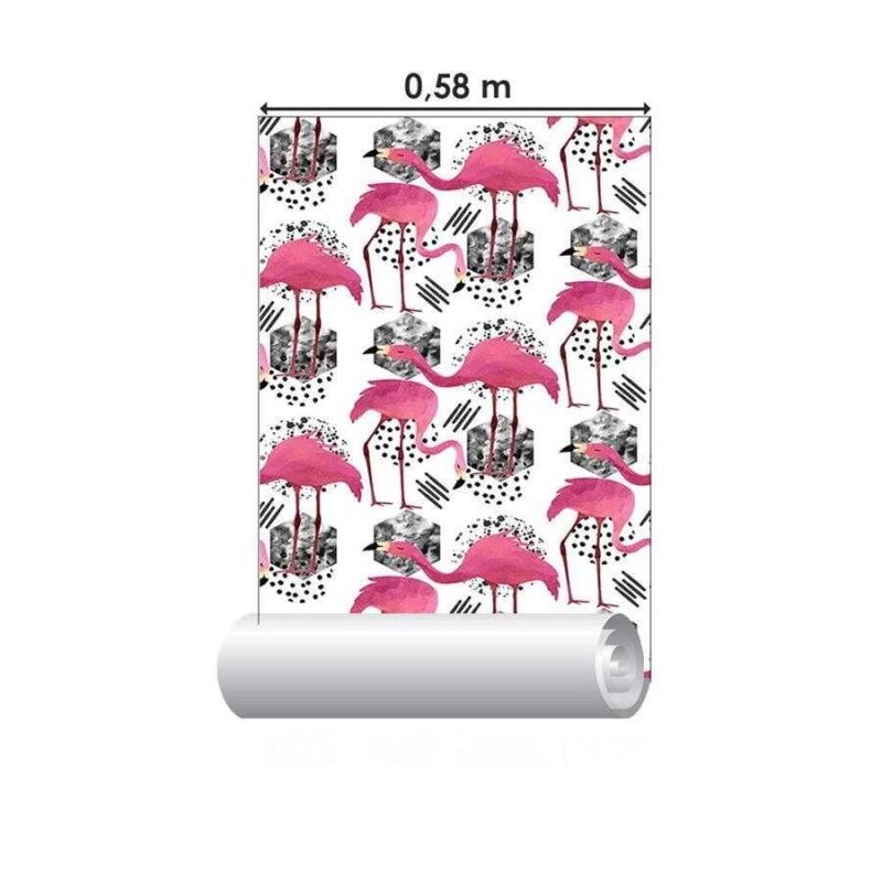 Papel de Parede Adesivo Flamingos Geométrico N06035 - Papel na Parede