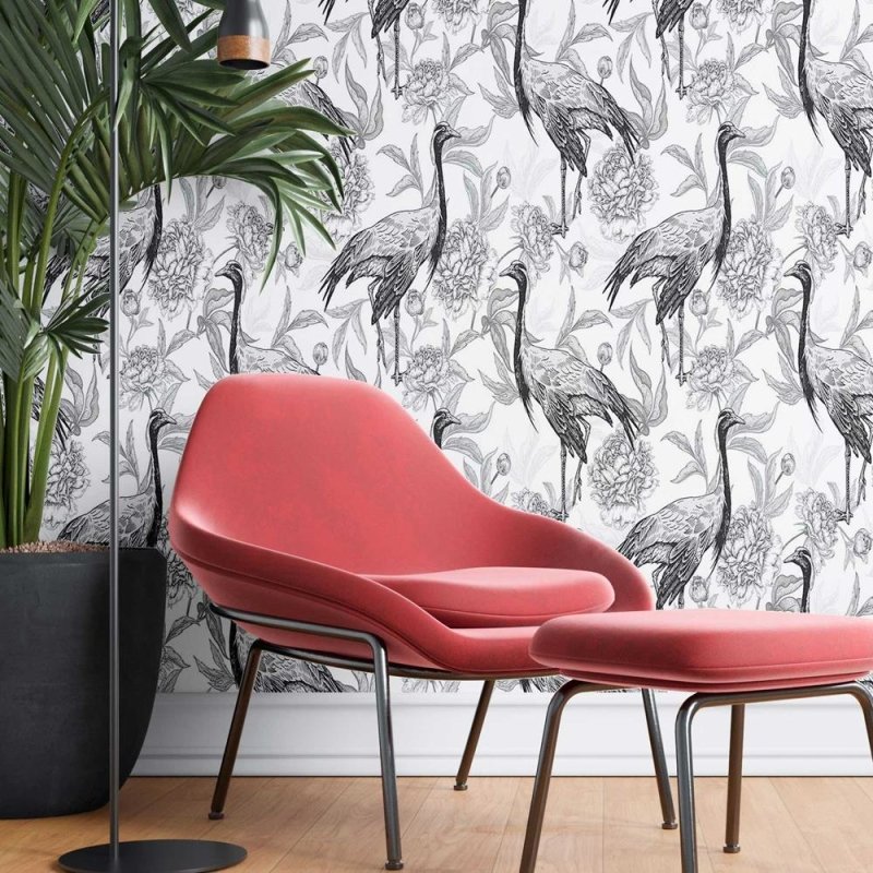 Papel de Parede Adesivo Flamingos preto e branco N08210 - Papel na Parede