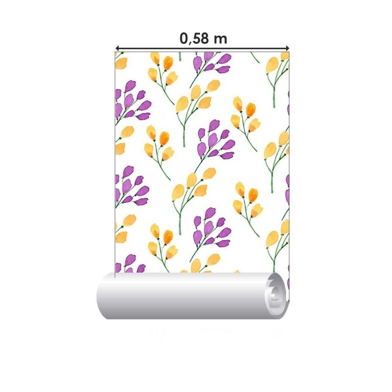 Papel de Parede Adesivo Flor Amarelas e Roxas N04171 - Papel na Parede