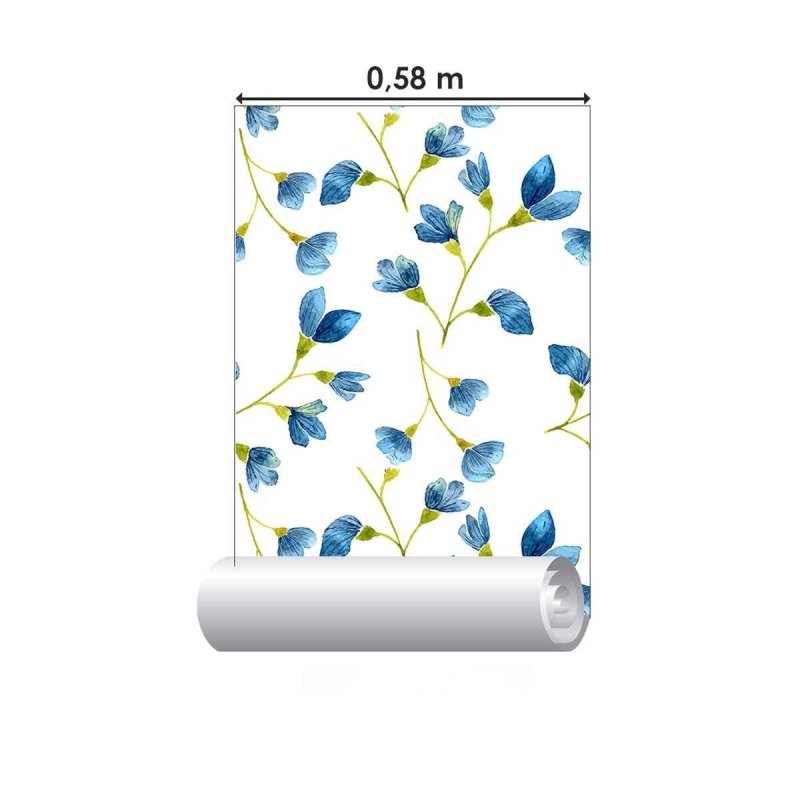 Papel de Parede Adesivo Flor Azul Aquarela N04168 - Papel na Parede