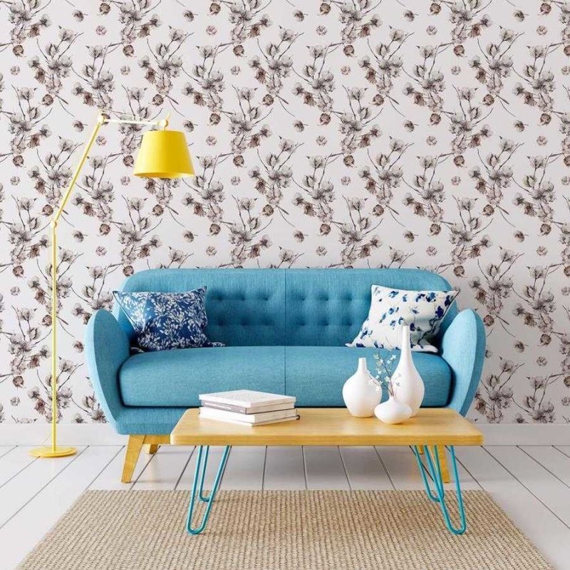 Papel de Parede Adesivo Flor de Algodão em Nude N06049 - Papel na Parede