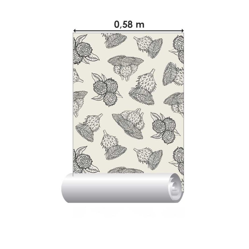 Papel de Parede Adesivo Flor Exótica Preto e Branco N07056 - Papel na Parede