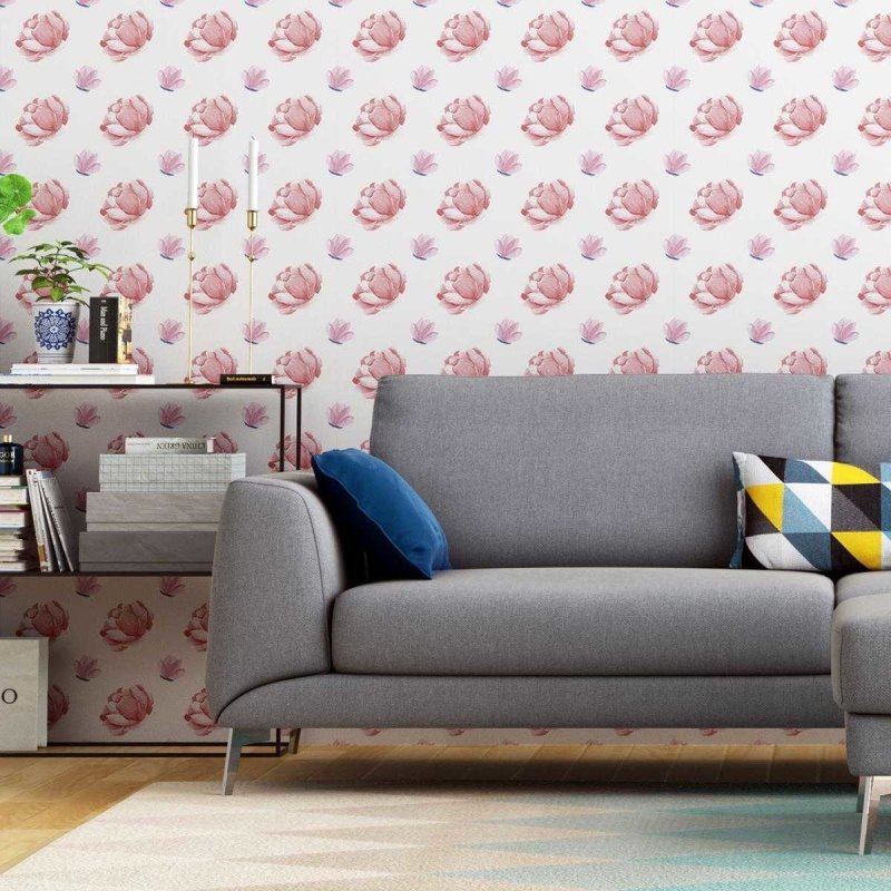 Papel de Parede Adesivo Flor Rosa Minimalista N04202 - Papel na Parede