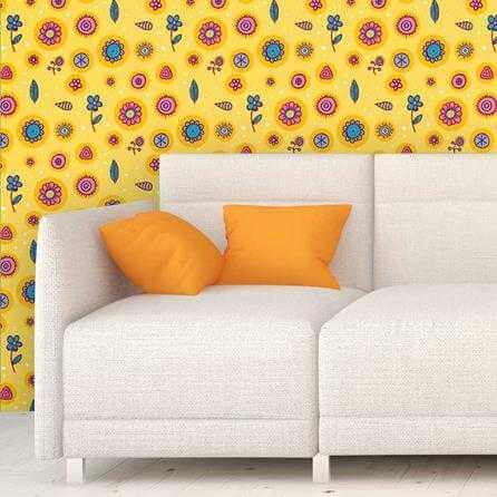 Papel de Parede Adesivo Floral Amarelo 1213 - Papel na Parede