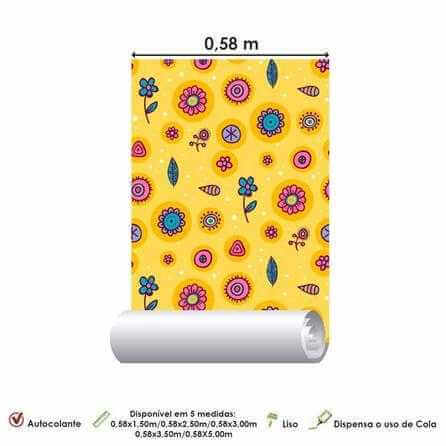 Papel de Parede Adesivo Floral Amarelo 1213 - Papel na Parede