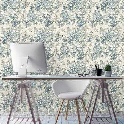 Papel de Parede Adesivo Floral Azul 701 - Papel na Parede