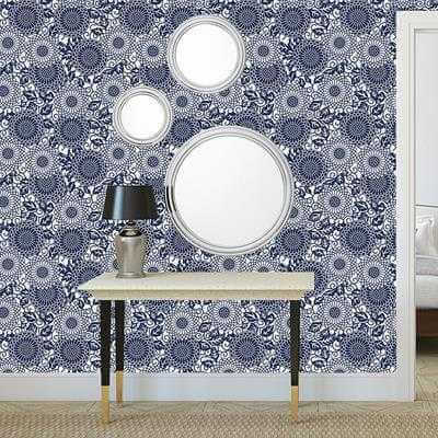 Papel de Parede Adesivo Floral Azul e branco 210208 - Papel na Parede