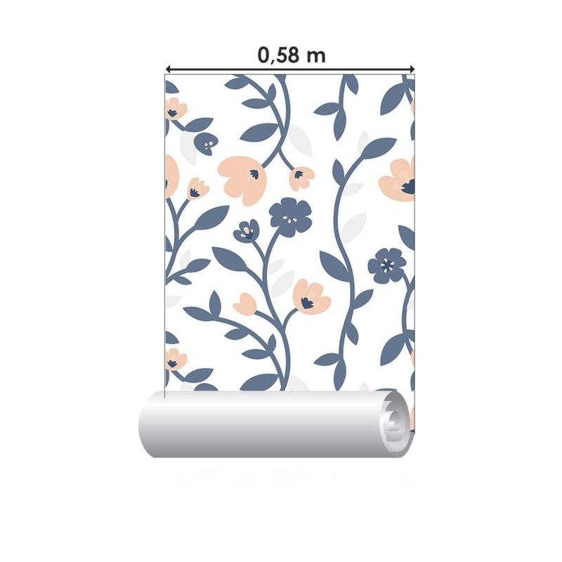 Papel de Parede Adesivo Floral Azul e Rosa N06185 - Papel na Parede