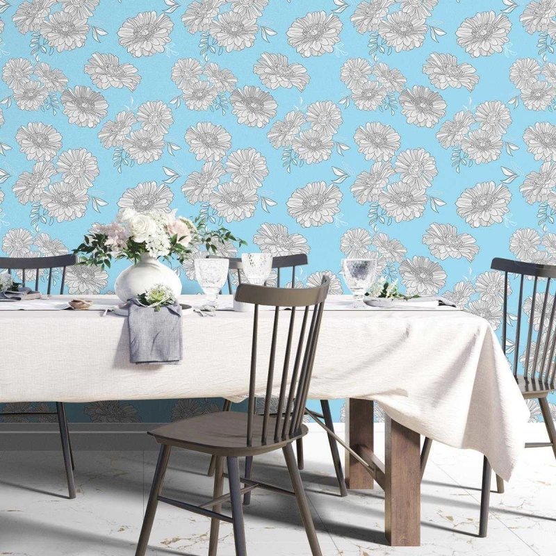 Papel de Parede Adesivo Floral Azul N04065 - Papel na Parede