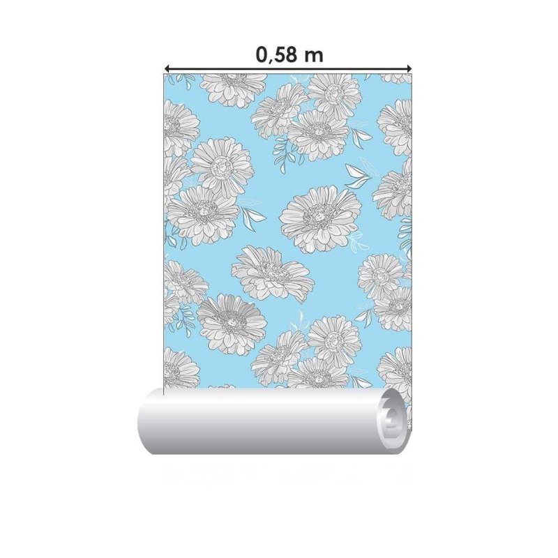 Papel de Parede Adesivo Floral Azul N04065 - Papel na Parede