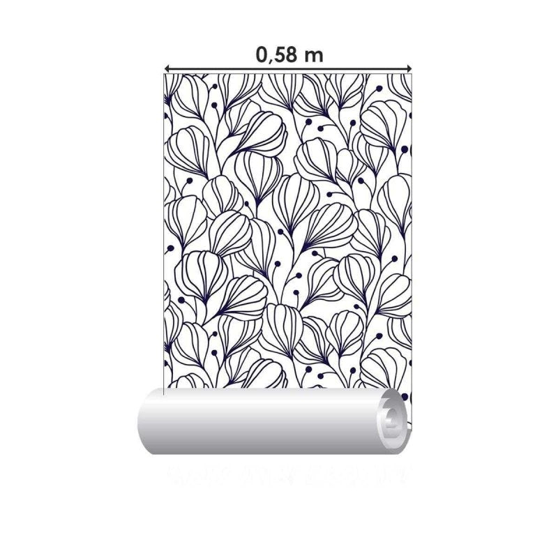 Papel de Parede Adesivo Floral Branco e Azul N04295 - Papel na Parede