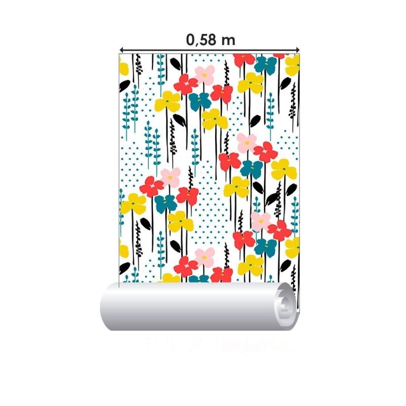 Papel de Parede Adesivo Floral com Poá N012043 - Papel na Parede