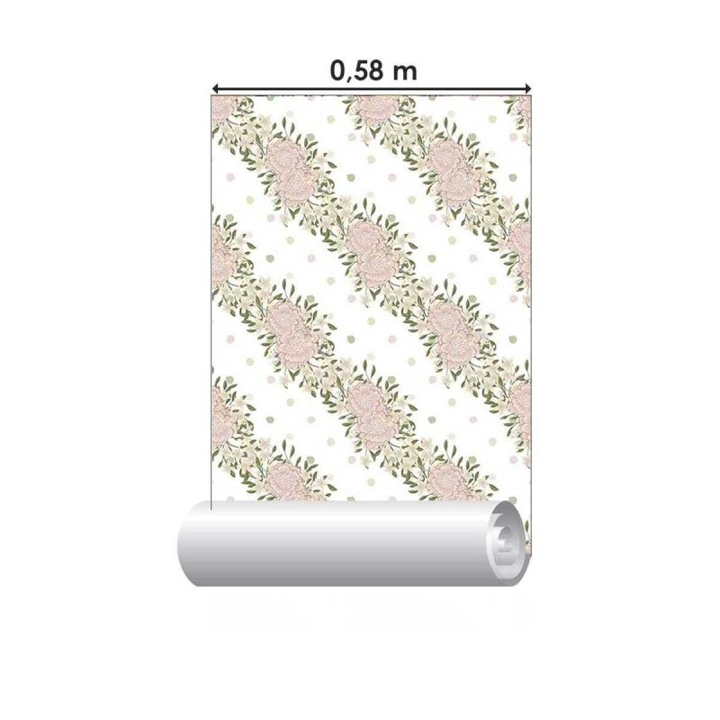 Papel de Parede Adesivo Floral com Poá Rosa Chá N05116 - Papel na Parede