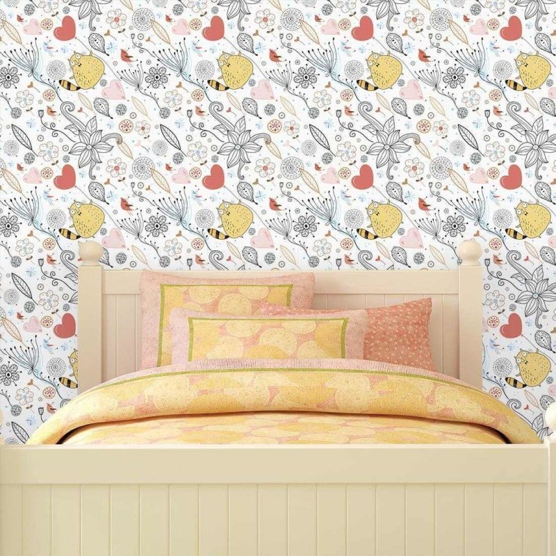 Papel de Parede Adesivo Floral Gatos 1303 - Papel na Parede