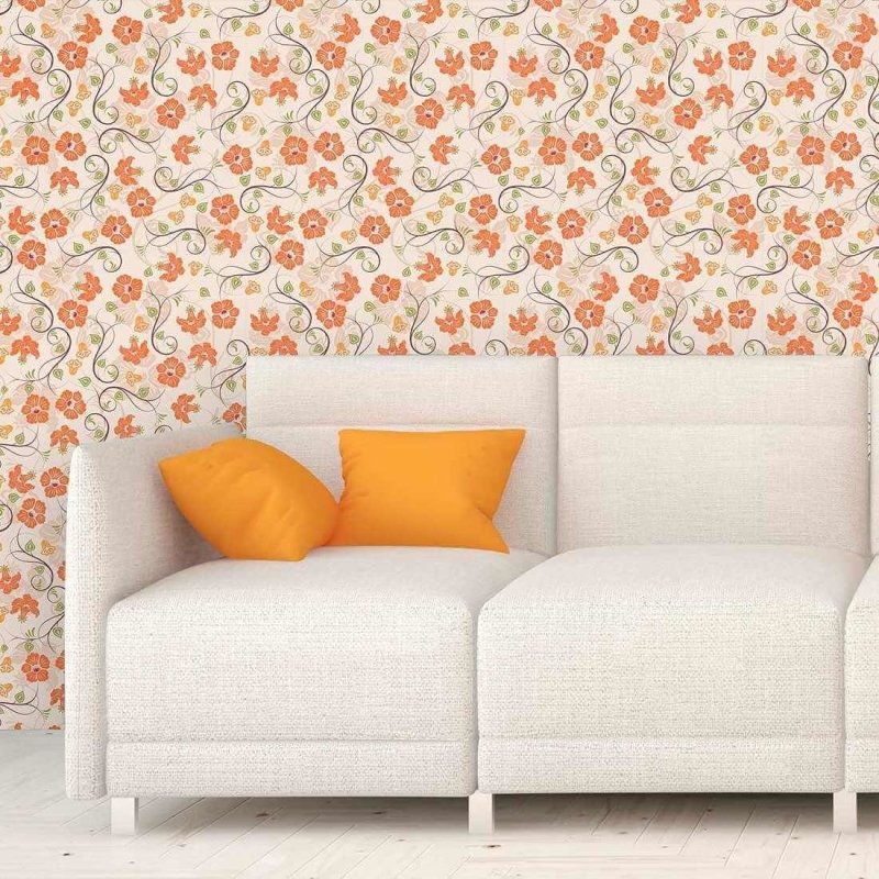 Papel de Parede Adesivo Floral Laranja 565 - Papel na Parede