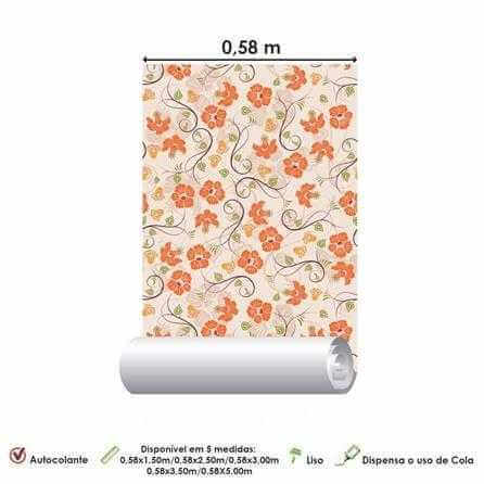 Papel de Parede Adesivo Floral Laranja 565 - Papel na Parede