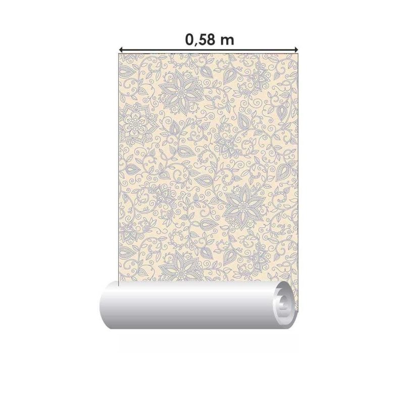 Papel de Parede Adesivo Floral Off White e Azul N05117 - Papel na Parede