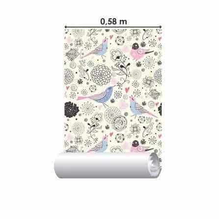 Papel de Parede Adesivo Floral Pássaros 390 - Papel na Parede