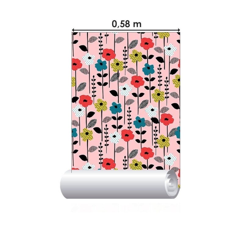 Papel de Parede Adesivo Floral Poá e Chevron N012046 - Papel na Parede