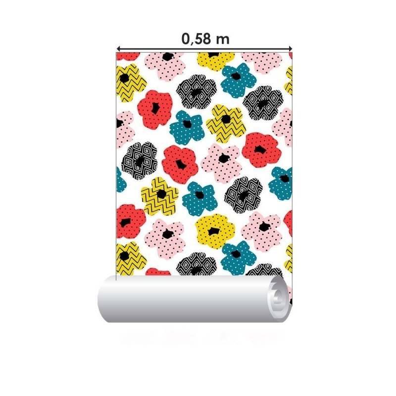 Papel de Parede Adesivo Floral Poá e Chevron N012048 - Papel na Parede