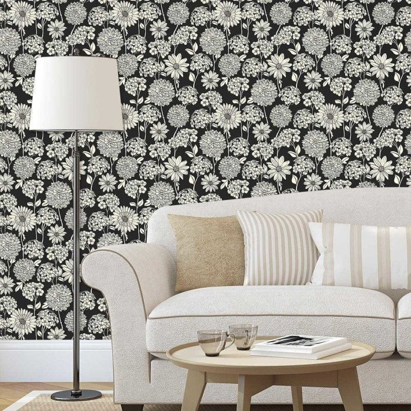 Papel de Parede Adesivo Floral Preto 660 - Papel na Parede