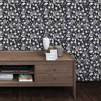 Papel de Parede Adesivo Floral Preto e Branco 282 - Papel na Parede