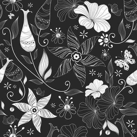 Papel de Parede Adesivo Floral Preto e Branco 526 - Papel na Parede