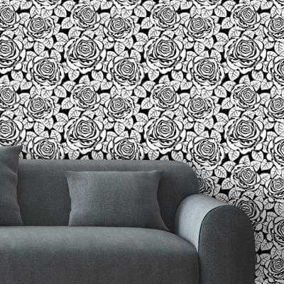 Papel de Parede Adesivo Floral Preto e Branco 677 - Papel na Parede