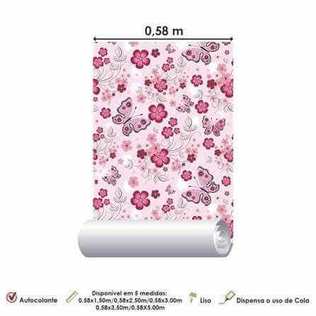 Papel de Parede Adesivo Floral Rosa 5 - Papel na Parede