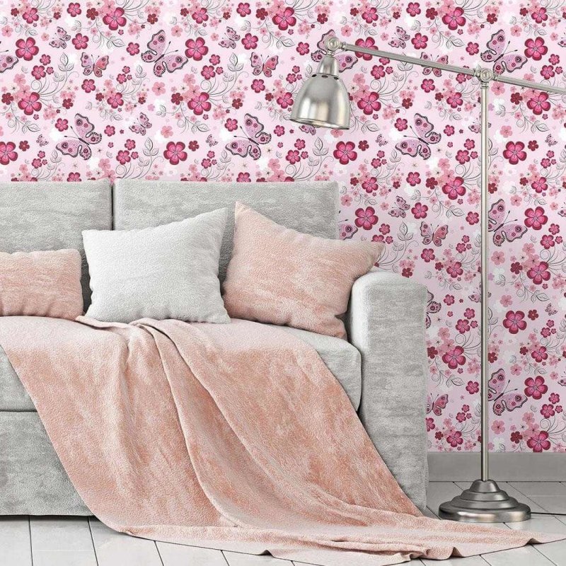 Papel de Parede Adesivo Floral Rosa 5 - Papel na Parede