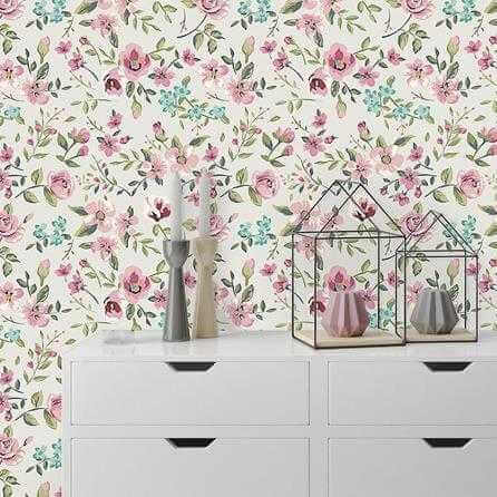 Papel de Parede Adesivo Floral Rosa e Azul 119483737 - Papel na Parede