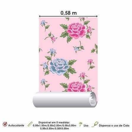 Papel de Parede Adesivo Floral Rosa e Azul 751249093 - Papel na Parede