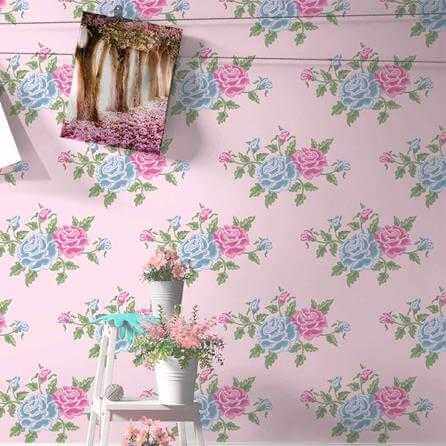 Papel de Parede Adesivo Floral Rosa e Azul 751249098 - Papel na Parede