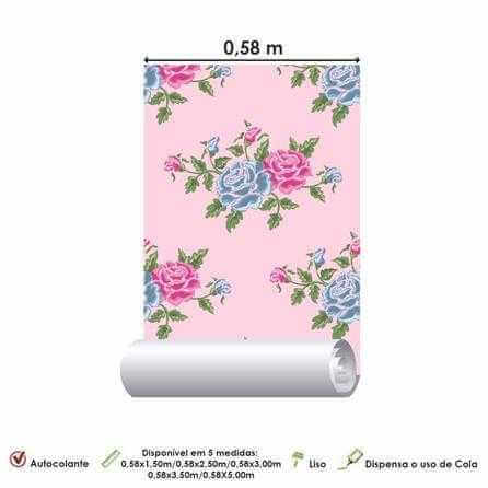 Papel de Parede Adesivo Floral Rosa e Azul 751249098 - Papel na Parede