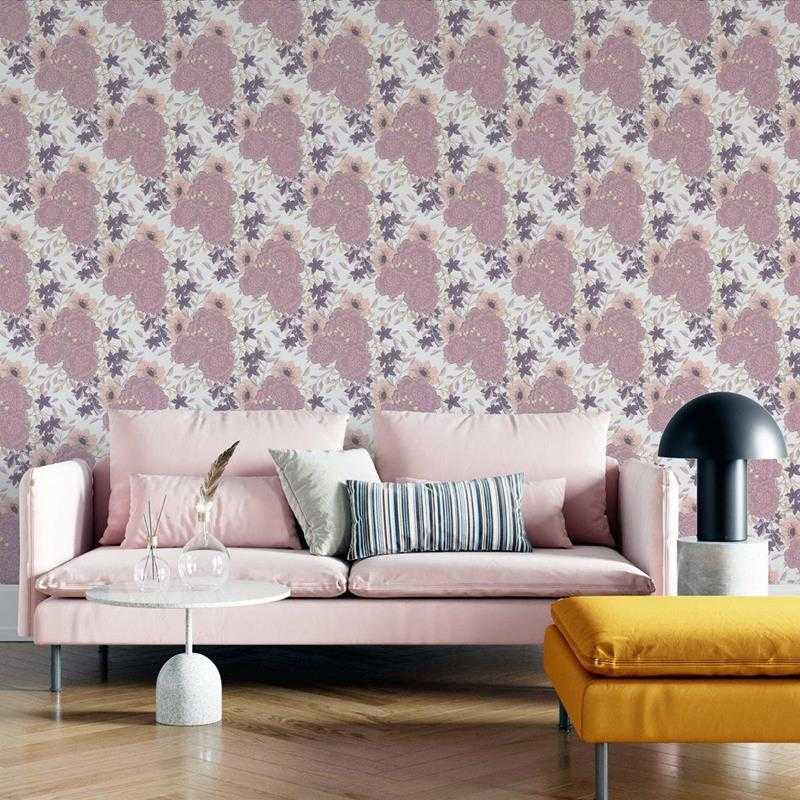 Papel de Parede Adesivo Floral Rosa e Branco N05294 - Papel na Parede