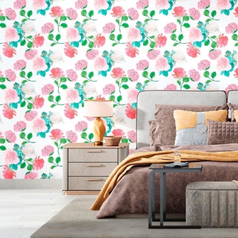 Papel de Parede Adesivo Floral Rosa N012077 - Papel na Parede