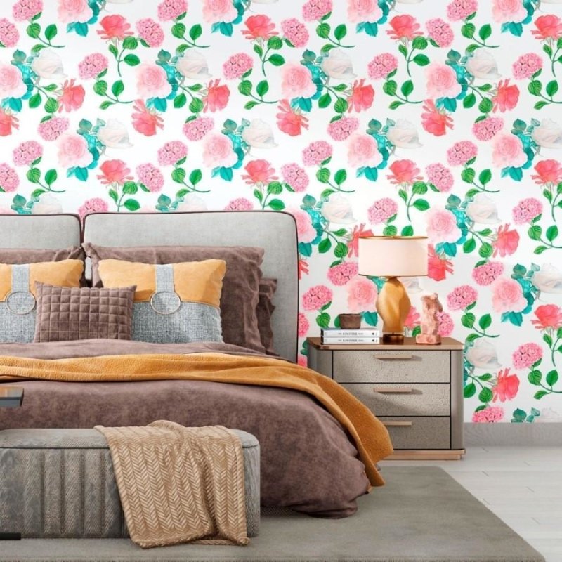 Papel de Parede Adesivo Floral Rosa N012077 - Papel na Parede