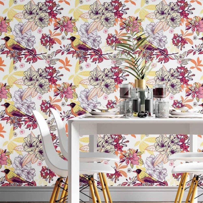 Papel de Parede Adesivo floral tropical N014132 - Papel na Parede