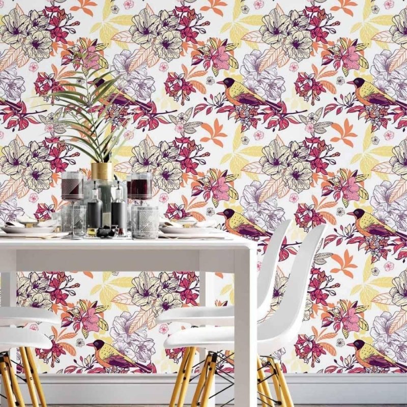 Papel de Parede Adesivo floral tropical N014132 - Papel na Parede