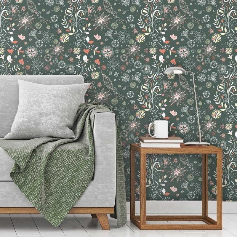 Papel de Parede Adesivo Floral Verde 1300 - Papel na Parede